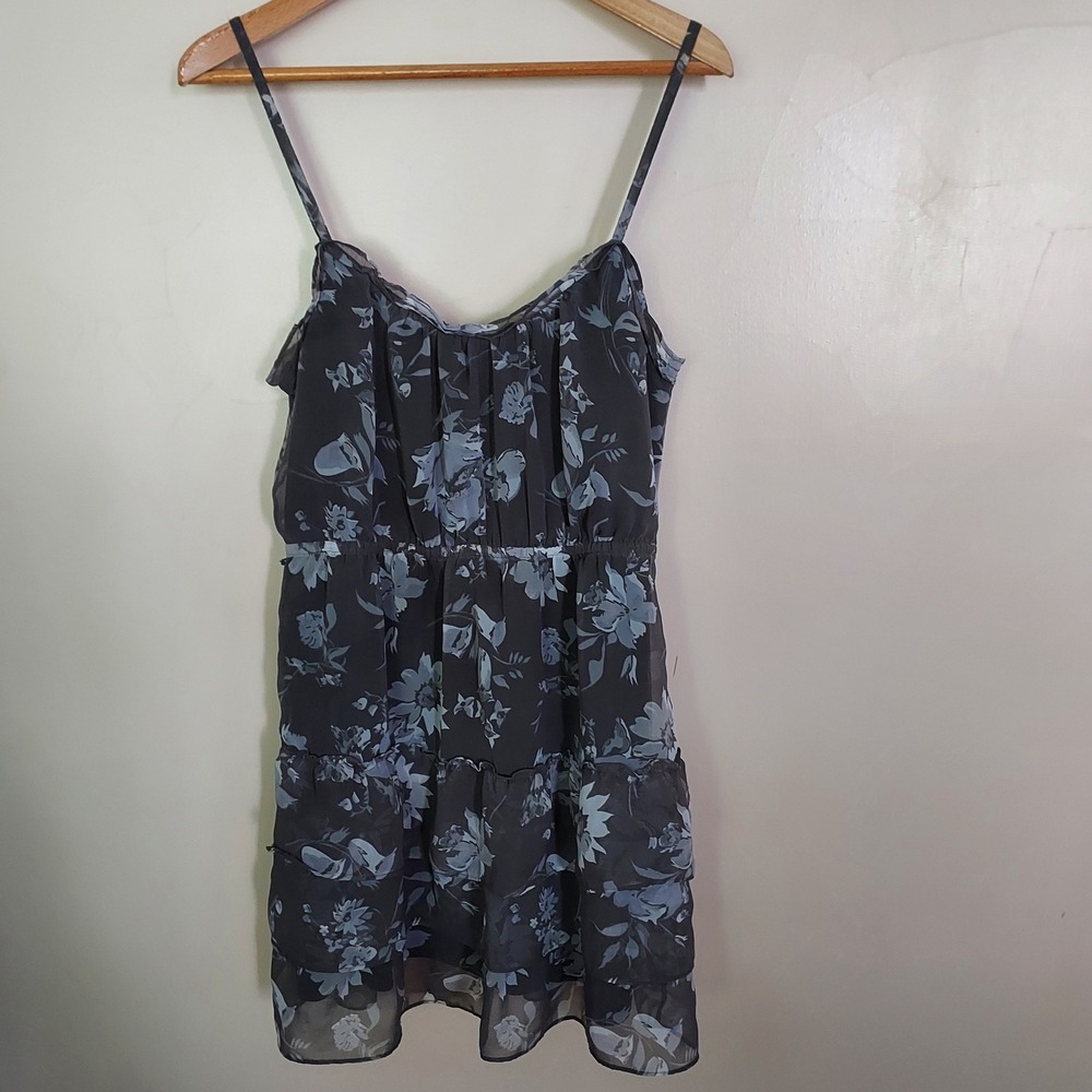 Y2K American Eagle Floral Tiered Mini Dress Gray Cottagecore Whimsigoth Fairy 8